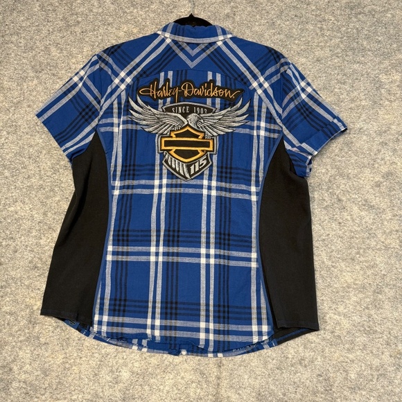 Harley Davidson Blue Plaid Button Down Short Sleeve Shirt Men’s Size 2XL - Picture 13 of 13